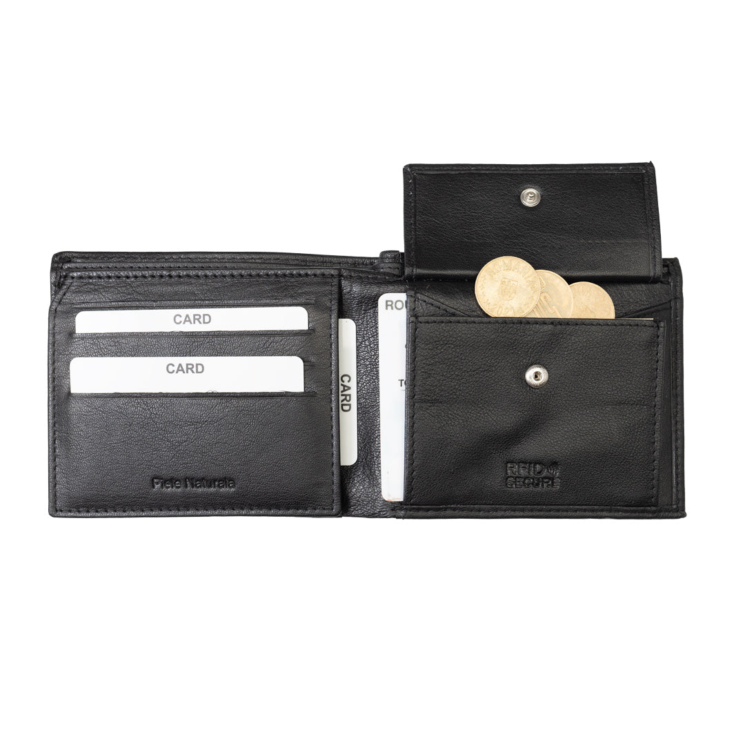 Portofel barbati din piele naturala negru Carol,protectie RFID