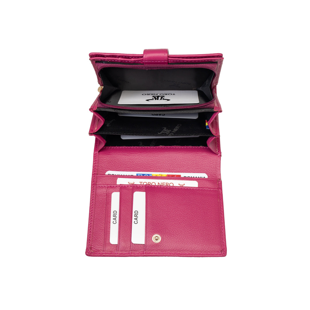 Damenportemonnaie aus echtem Leder in Fuchsia-Detail Little