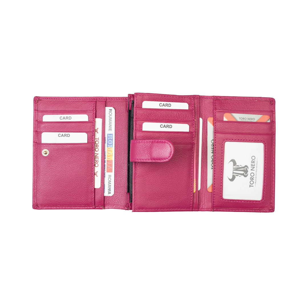 Damenportemonnaie aus echtem Leder in Fuchsia-Detail Little
