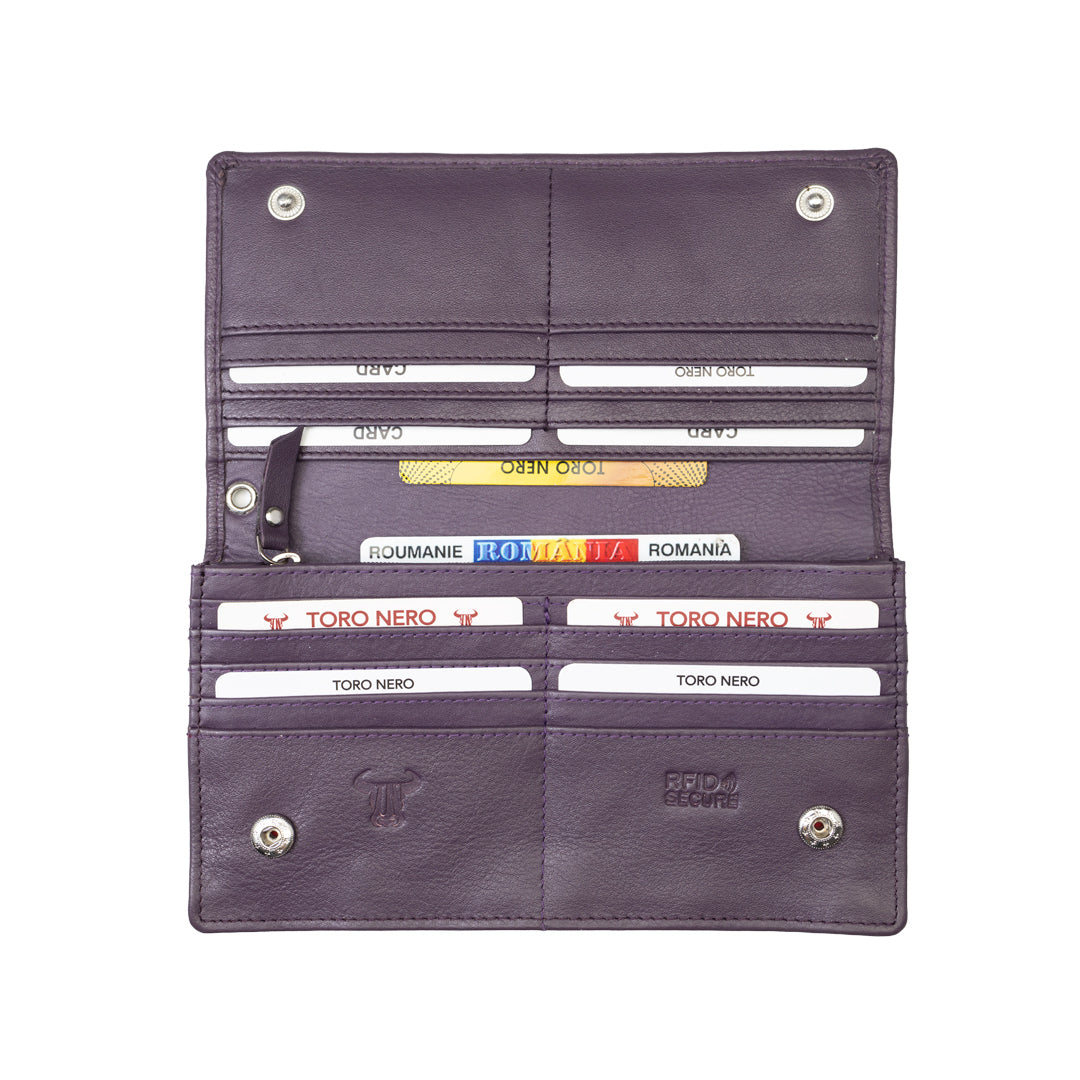 Cartera de mujer de piel genuina morada Chiara, protección RFID