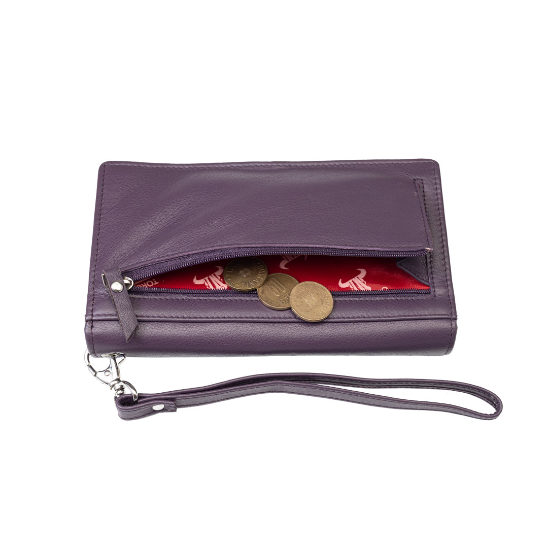 Cartera de mujer de piel genuina morada Chiara, protección RFID