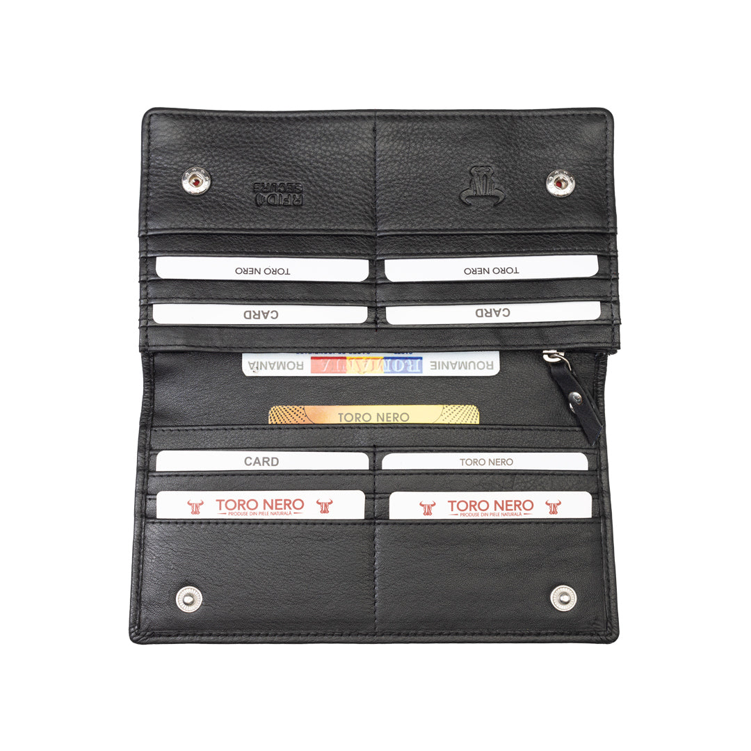 Women's wallet made of genuine leather, black, Chiara, Rfid protection