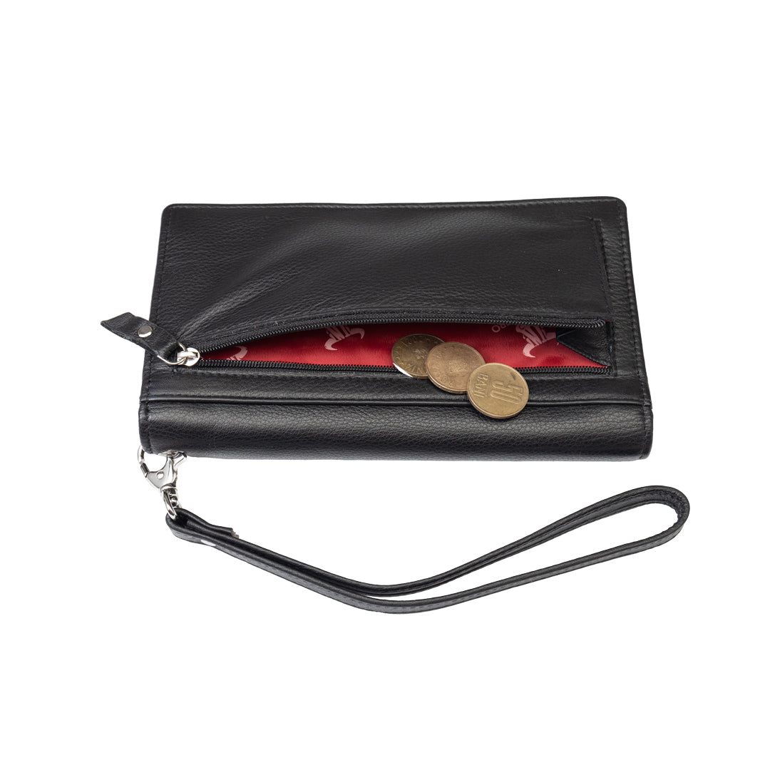 Women's wallet made of genuine leather, black, Chiara, Rfid protection