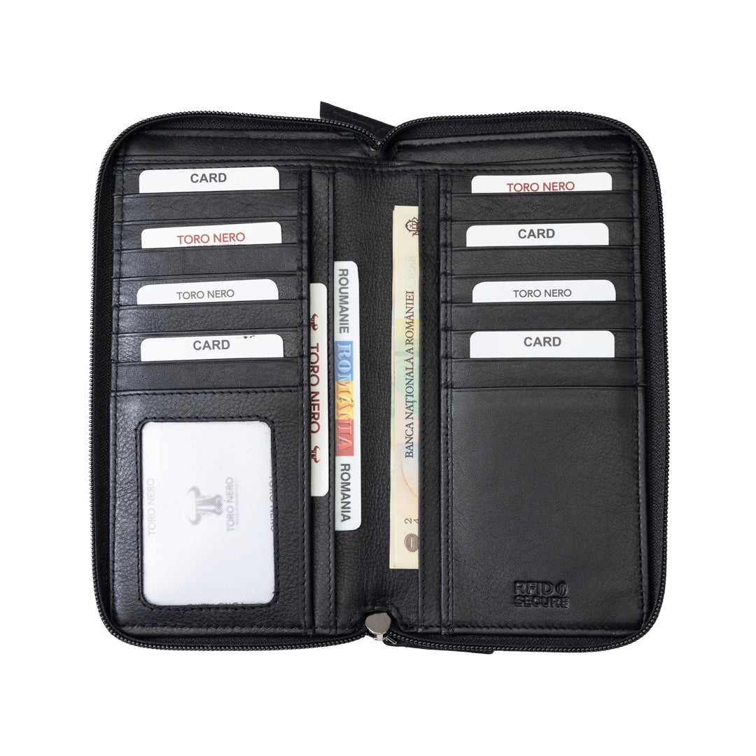 Portofel femei din piele naturala negru Ina,protectie Rfid