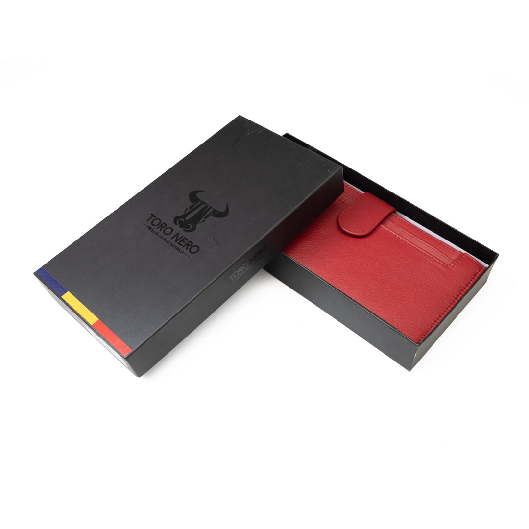 Portefeuille femme en cuir véritable rouge Cory, protection RFID