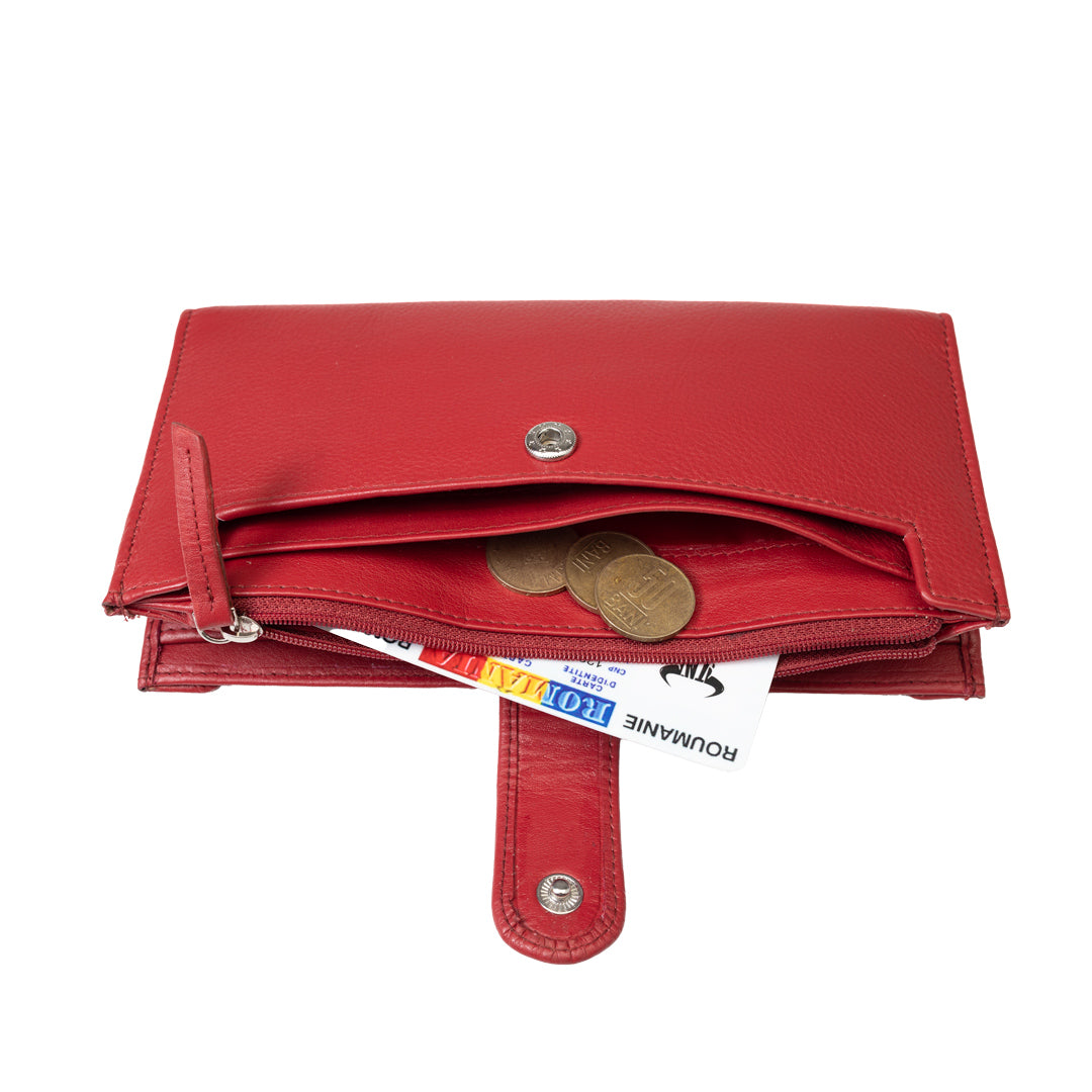 Portefeuille femme en cuir véritable rouge Cory, protection RFID