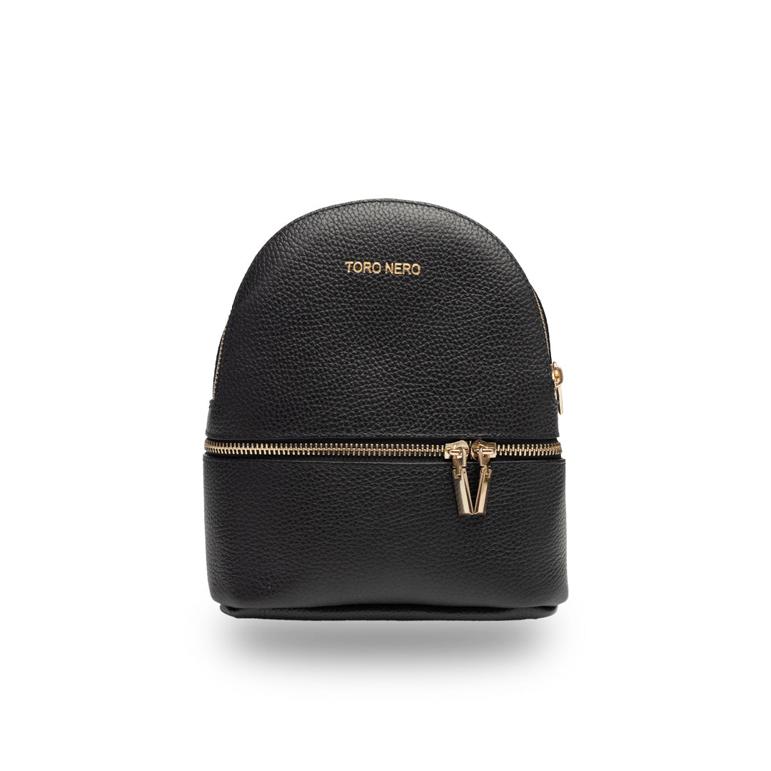 Damenrucksack aus echtem Leder, schwarz, Teen Spirit