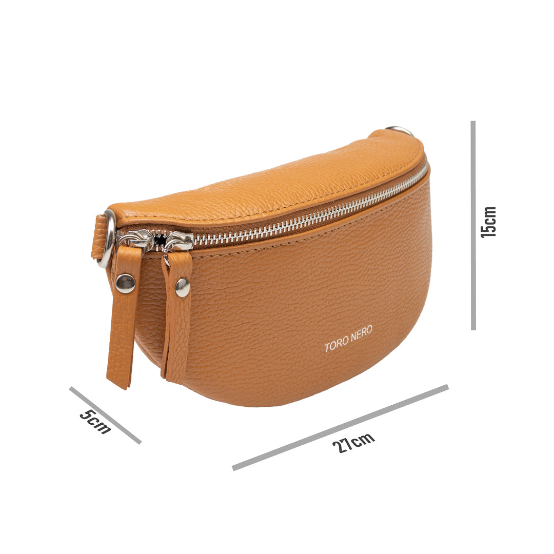 Damska saszetka z naturalnej skóry, brązowa, Waist Glam