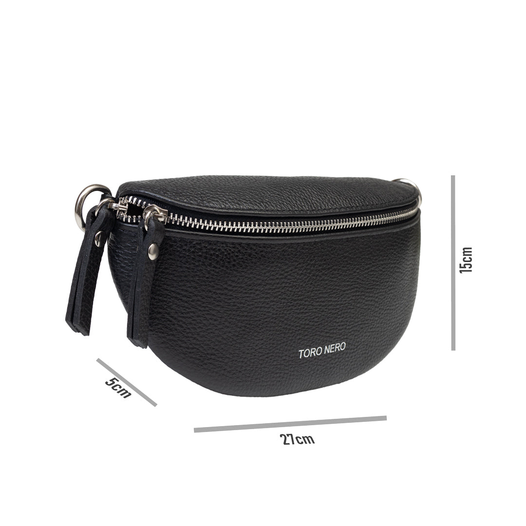Pochette femme en cuir naturel noir Waist Glam