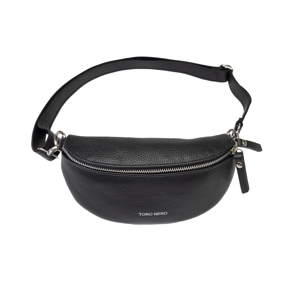 Pochette femme en cuir naturel noir Waist Glam
